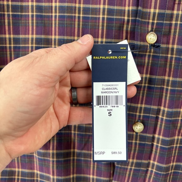 NEW RALPH LAUREN Mens Button-Down Shirt Small Plaid Cotton Classic Long Sleeve - Picture 4 of 12